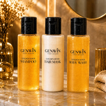 GENWIN Golden Hour Shampoo + Hair Mask + Body Wash 30ml + Free Comb + Free Glove