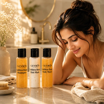 GENWIN Golden Hour Shampoo + Hair Mask + Body Wash 30ml + Free Comb + Free Glove